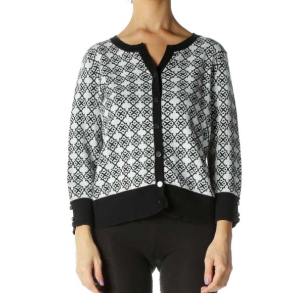 Talbots Women's Geometric Print Retro Cardigan Sweater- L - Picture 1 of 7